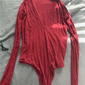 Elegant Red V-Neck Long Sleeve bodysuit Alix NYC L